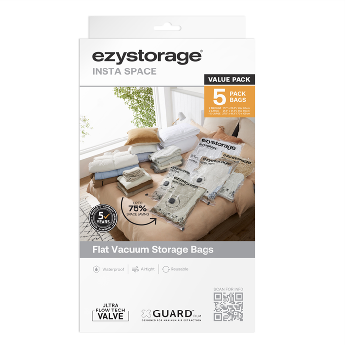 Ezy Storage Insta Space Flat Vacuum Bags (Medium, Large, X-Large) - 5 Value Pack