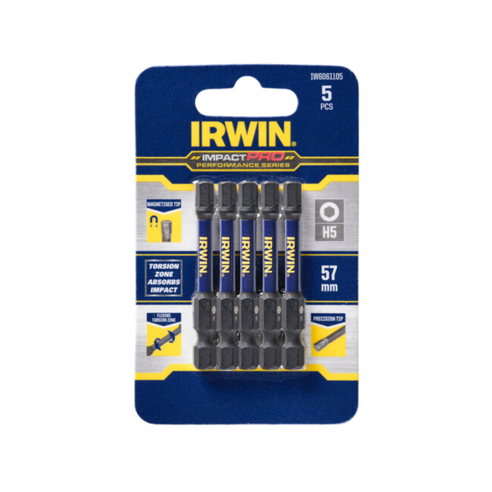 IRWIN 57mm Impact Pro Performance Hex 5 - 5 Pack