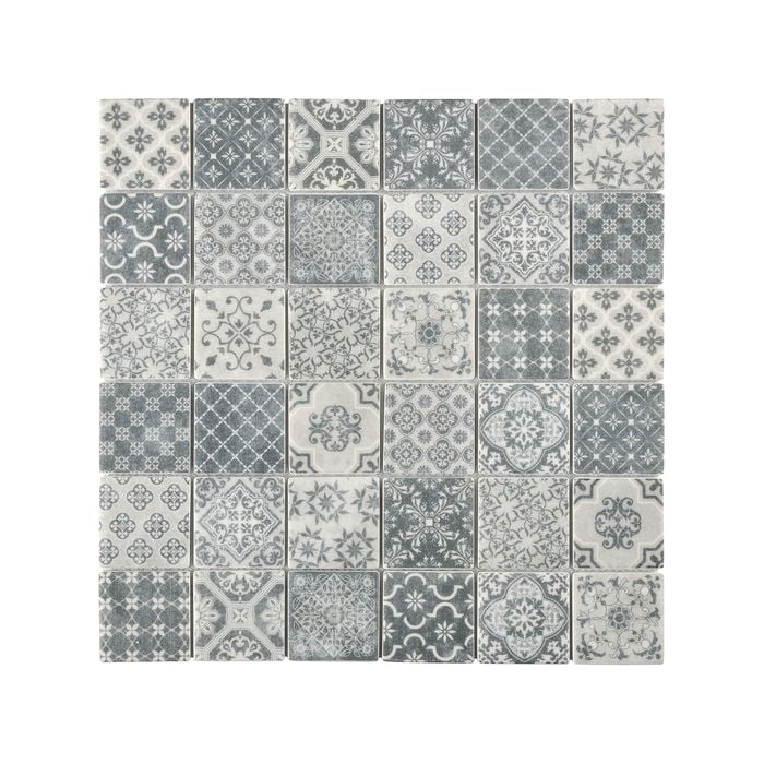 Decor8 297 x 297mm Grey Glass Victorian Print Mosaic Tile