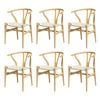 Artiss 6x Dining Chairs Wooden Rattan Seat Wishbone Back