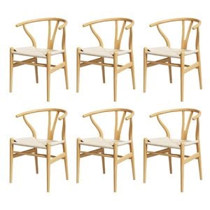 Artiss 6x Dining Chairs Wooden Rattan Seat Wishbone Back