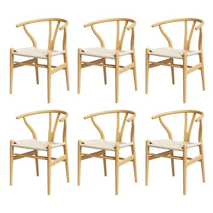 Artiss 6x Dining Chairs Wooden Rattan Seat Wishbone Back