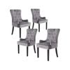 La Bella 4 Set Grey French Provincial Dining Chair Ring Studded Lisse Velvet Rubberwood