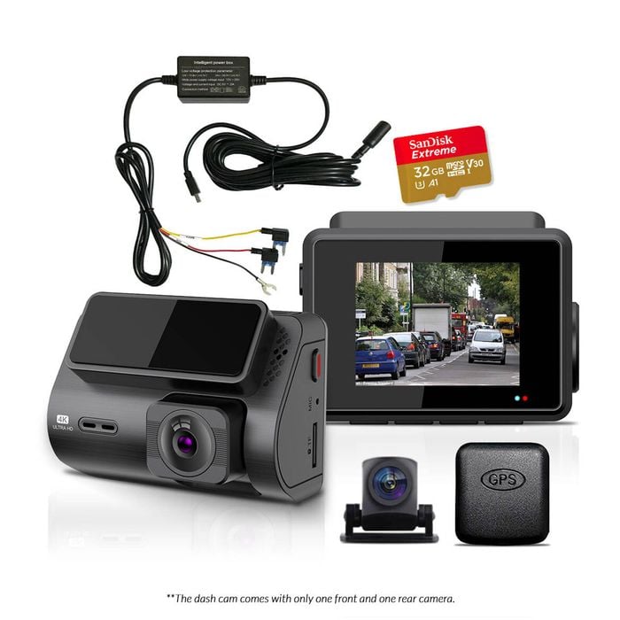 Elinz 2 CH Dash Cam 4K+1080P WiFi GPS Supercapacitor Sony Starvis 32GB U3 Card Hardwire Kit