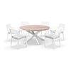 Tuscany Round 1.5m Outdoor Aluminium/teak Dining Table White With 6 Santorini Chairs & Olefin Grey Cushions