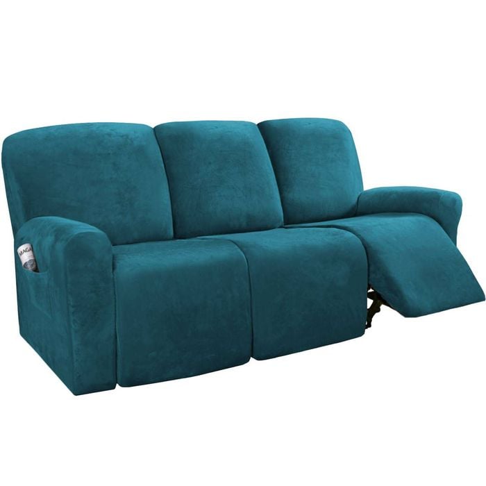 Smarcute 3 Seater Velvet Recliner Chair Sofa Couch Cover 8 Piece for 3 Cushion Seat Deep Teal