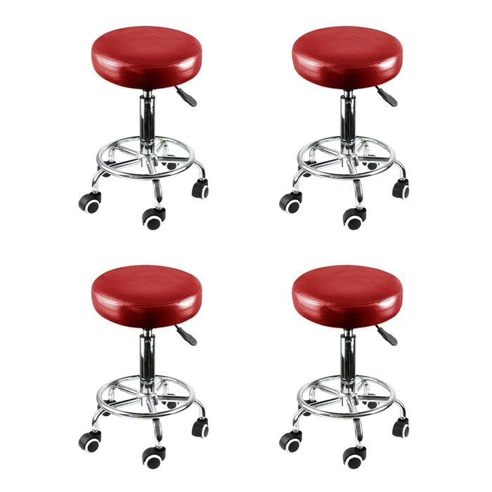 Levede 4pc Adjustable Height Salon Bar Stool - Burgundy Red