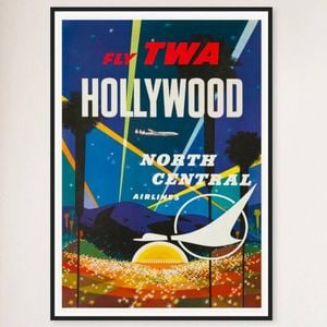 Galrie Hollywood Vintage Travel Poster Retro Art Print of Iconic Hollywood Glamour Art, Black Frame, A4 21 x 30cm (8 x 12inch)
