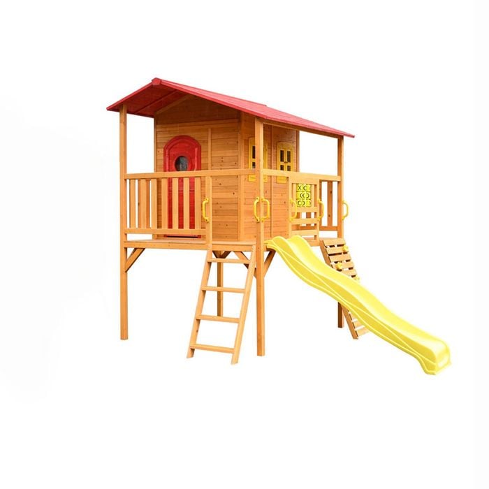 Kidzshack Sweet Shack Wooden Large Kids Cubby House With Yellow Slide 3+