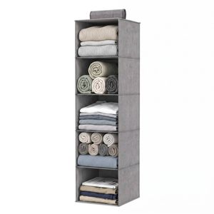 Artiss Hanging Closet Organiser 5 Tier Wardrobe Storage Grey 104cm