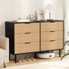 Homfurn 6 Drawer Lowboy Storage Cabinet With Metal Handles And Legs, Black With Natural Wood Color