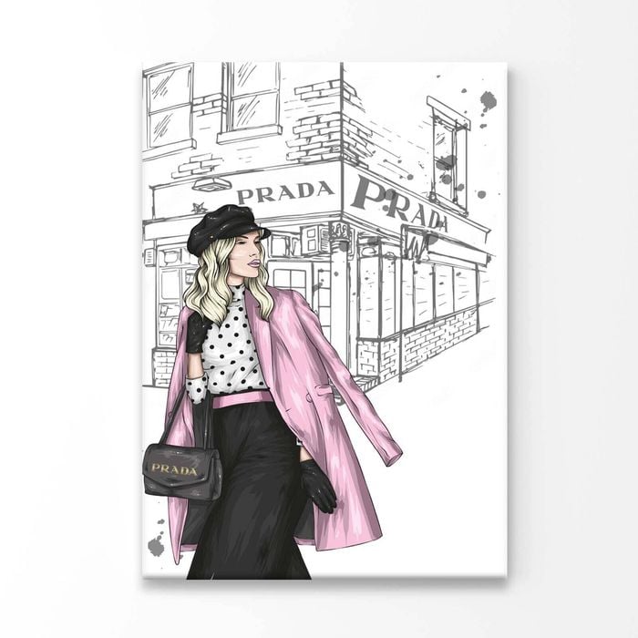 Pink Boss lady With Elegant Bag Print 100% Australian Made 90x120cm (Stretched Canvas)