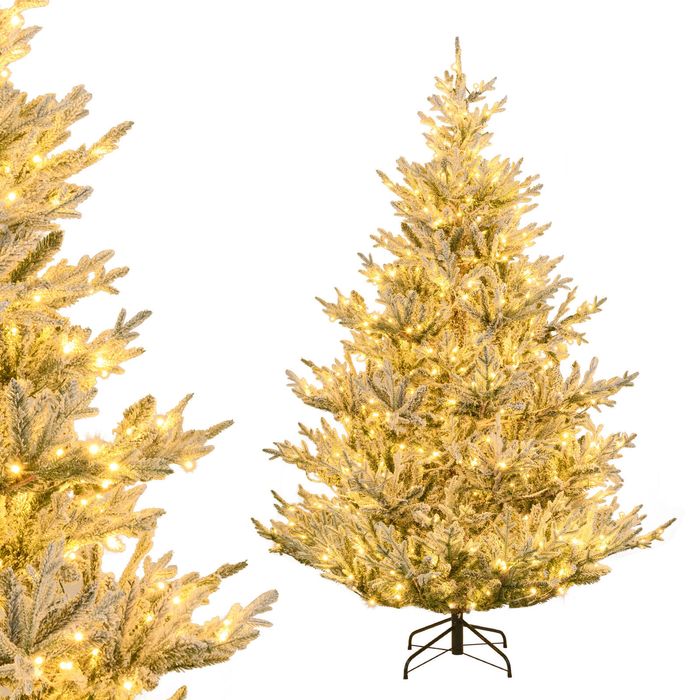 Costway 2.1M Christmas Tree 13 Modes LED Pre-lit Snow Flocked Xmas Decoration Gift