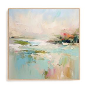 Artey | Pink Morning II - Framed Canvas - Natural Frame - 64 x 64cm