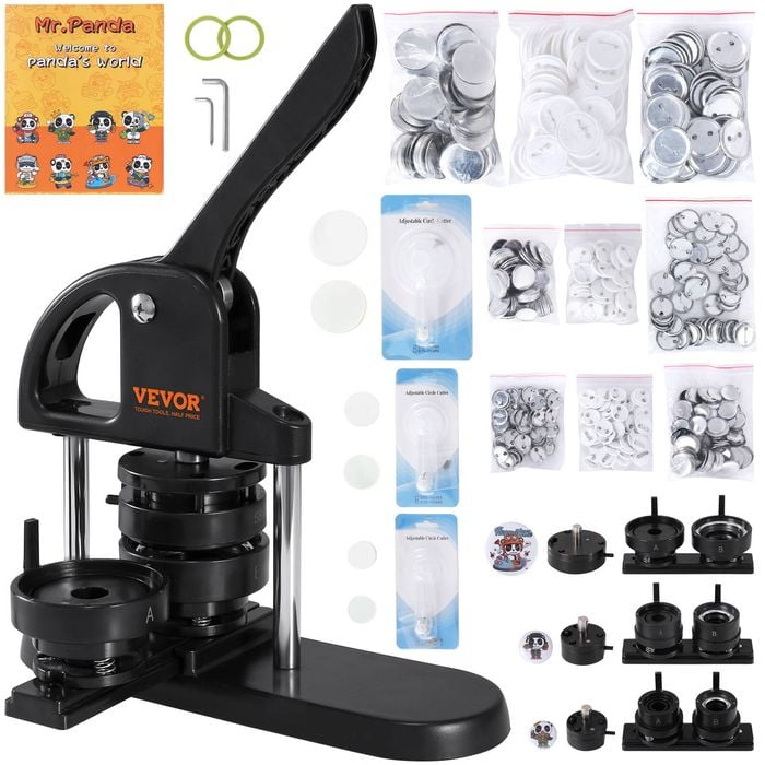 VEVOR 25x32x58mm Button Maker Machine 3-in-1 Installation-Free Badge Punch Press Kit with 300pcs Parts