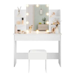 Advwin Dressing Table Stool Set 10 LED Adjustable Bulbs Makeup Mirror
