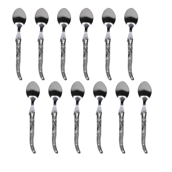 12pc Laguiole Etiquette Stainless Steel Teaspoon Set 15.5cm Marble Grey