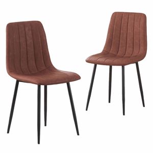 Bribrion X2 Dining Chairs With Black Metal Legs Upholstered Faux Leather Seats Channel Back Modern Kitchen Saddle Brown Pu
