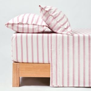 Dreamaker Bask Washed Cotton Yarn Dyed Stripe Sheet Set Pink Pearl Single