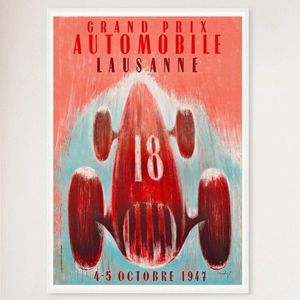 Galrie 1947 Grand Prix Automobile Lausanne Vintage Racing Poster - Nostalgic Art, White Frame, A1 60 x 84cm (23 x 33inch)