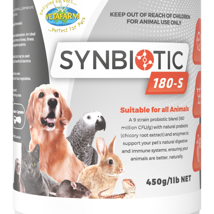 Vetafarm Synbiotic 180-S Probotics for Dogs Cats & Livestock 450g