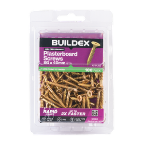 Buildex 8G x 40mm Gold Passivated Plasterboard Screws - 100 Pack