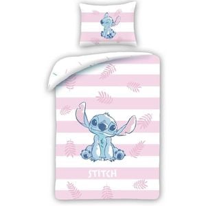 Disney Lilo & Stitch Pink Stripes Cotton Quilt Cover Set - Single Bed Size