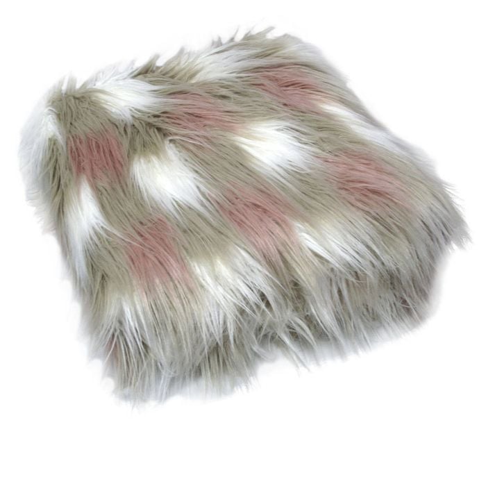 Faux Fur Long Hair Throw Rug White Pink Brown Mix