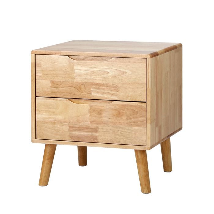 Oikiture Bedside Table 2 Drawers Storage Nightstand Solid Wood Natural