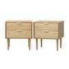 Oikiture 2pc Bedside Table 2 Drawers Side Table Cabinet Metal Handle Natural