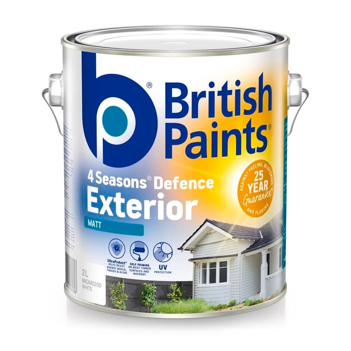 British Paints 4 Seasons White Matt Exterior Paint - 2L