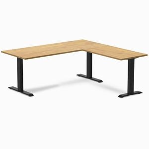 Desky Fixed Height Light Oak Rubberwood L-Shape Office Desk 1800x1750mm Matte Black Frame