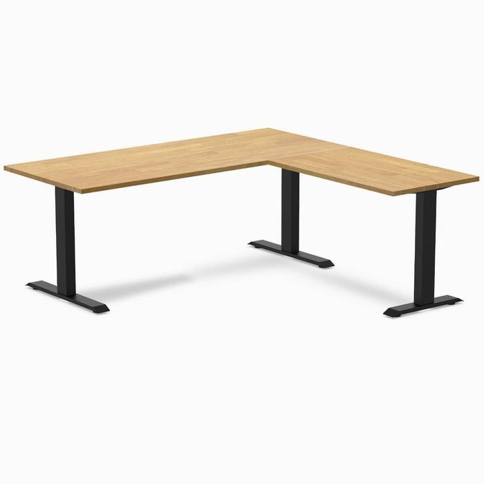 Desky Fixed Height Light Oak Rubberwood L-Shape Office Desk 1800x1750mm Matte Black Frame