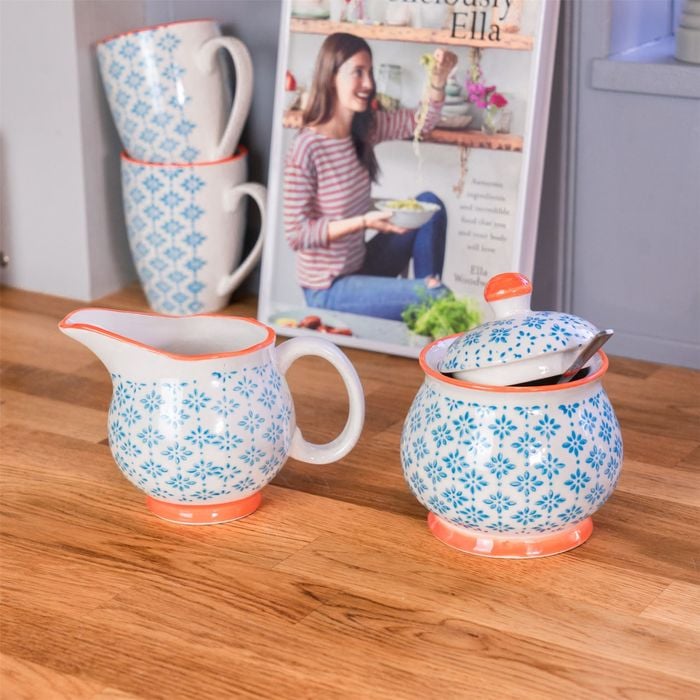 Nicola Spring Piece Hand Printed Sugar Bowl Set Ceramic