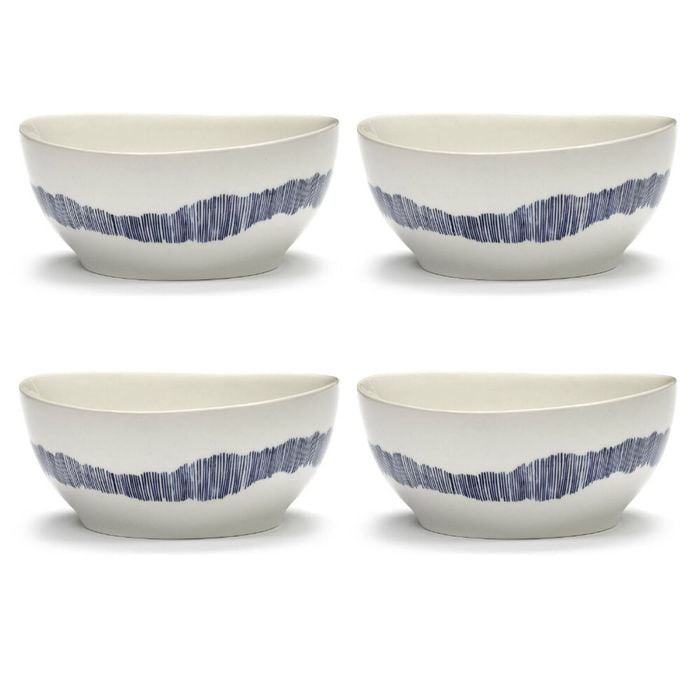 Ottolenghi Feast White With Blue Stripes Bowls 16cm | Set Of 4