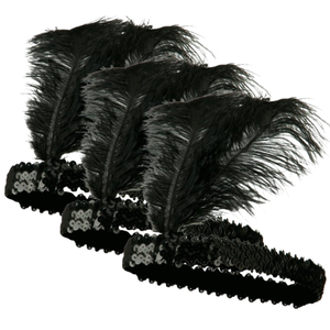 3x 1920s FLAPPER HEADBAND Headpiece Feather Sequin Charleston Costume Gatsby Black