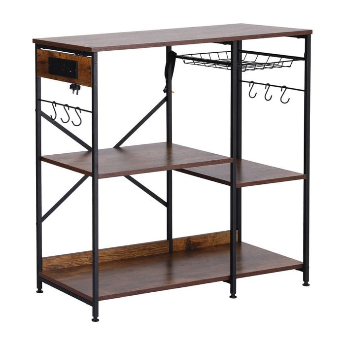 Artiss 3-tier Kitchen Rack With 2 Power Outlets Microwave Storage Shelf 6 Hooks 90cmx90cm