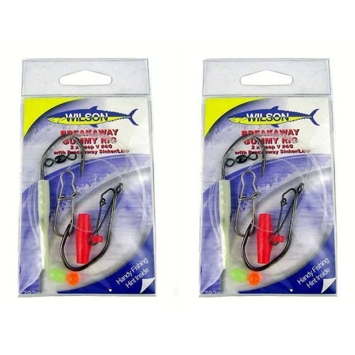 2x Wilson Breakaway Gummy Rig 2 X 4/0 Deep V - Breakaway Sinker/Line 60lb