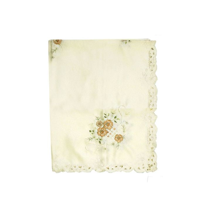 Sienna Flowers Light Yellow Embroidered Cutout Rectangular Tablecloth 152 x 228 cm