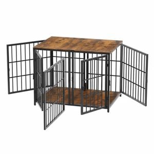 P&P Black Wooden Dog Crate With Metal Frame And Divider