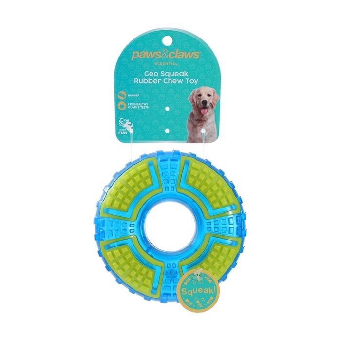 Paws And Claws Durable TPR Geo Dog Squeak & Chew Play Toy Assorted