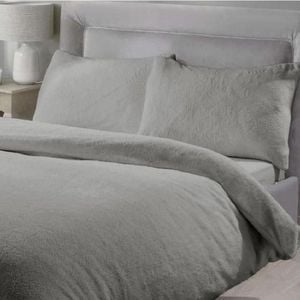 Luxor King Grey Teddy Fleece Soft Warm Quilt Doona Duvet Cover  Set