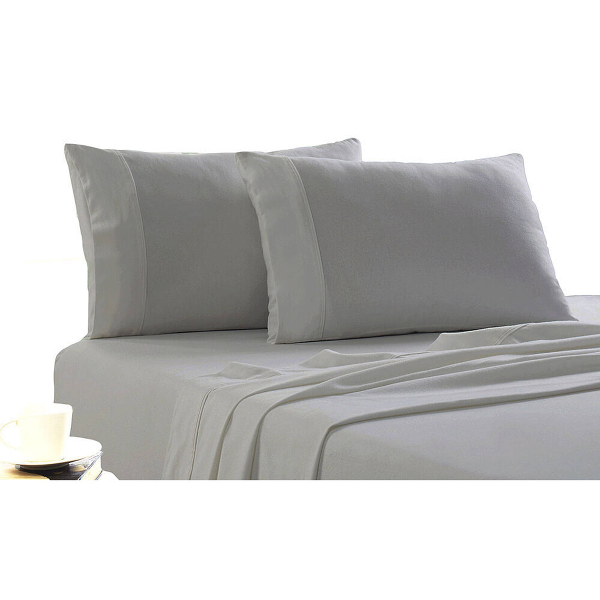 Park Avenue Mega King Cotton Flannelette Bed Sheet w/ Pillowcase Silver ...