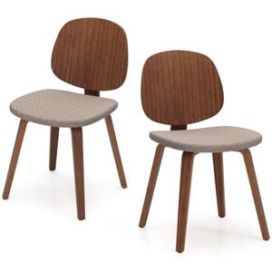 Costway 2pcs Curved Wooden Dining Chair Upholstered Kitchen Chairs