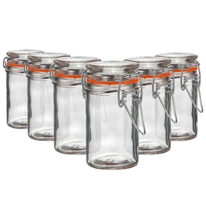 Argon Tableware Glass Storage Jars - 70ml/2.5oz - Set Of 6 - 4 Colour Seals Airtight Kitchen Storage Container Preserving Jar