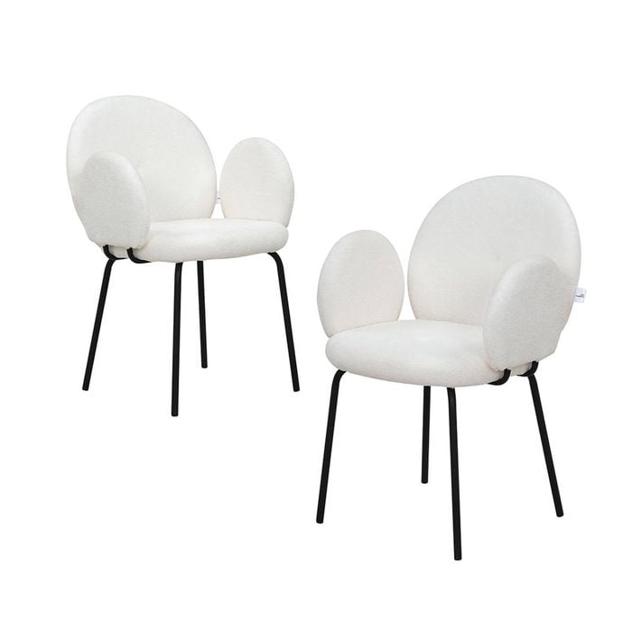 Familand Set of 2 Upholstered Sherpa Lounge Chairs in White