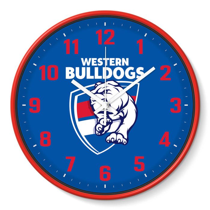 AFL Wall Clock - Western Bulldogs - Plastic - 30cm Diameter - Team Logo