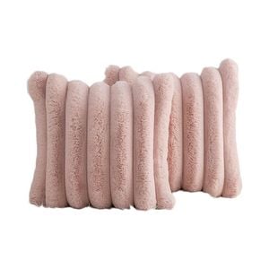 Catzon 2 Pcs Faux Fur Throw Pillow Covers with Velvet Back for Couch Bed 45X45cm-Pink