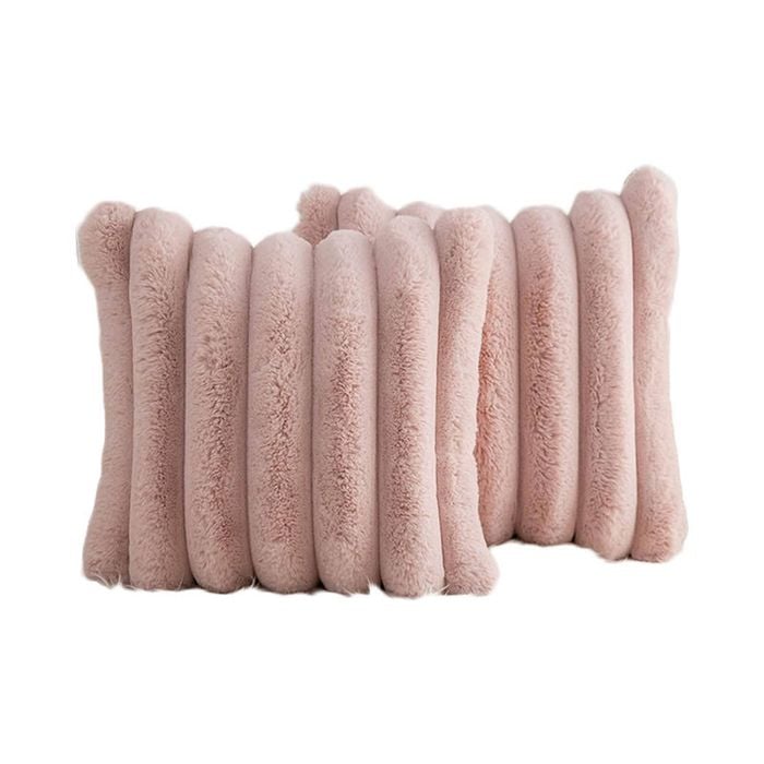 Catzon 2 Pcs Faux Fur Throw Pillow Covers with Velvet Back for Couch Bed 45X45cm-Pink