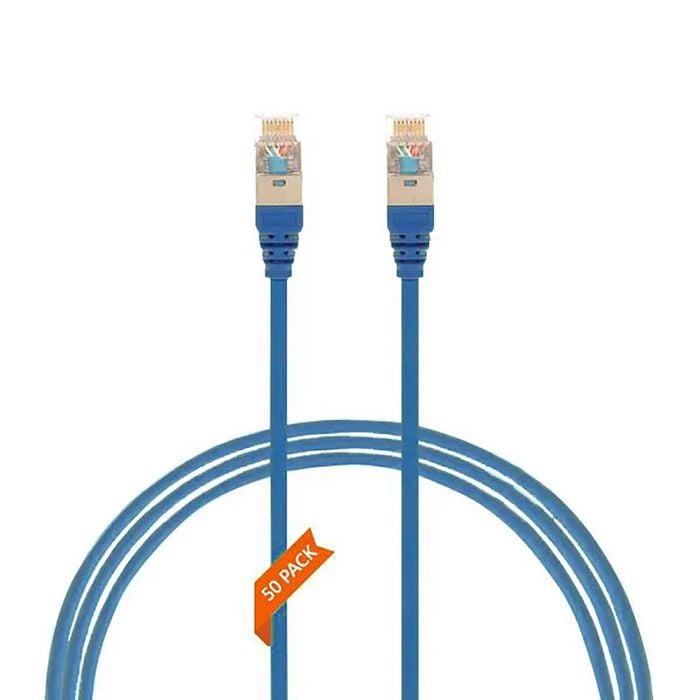 4Cabling 0.25m Blue AT6A RJ45 S/FTP THIN LSZH 30 AWG Network Cable - 50 Pack